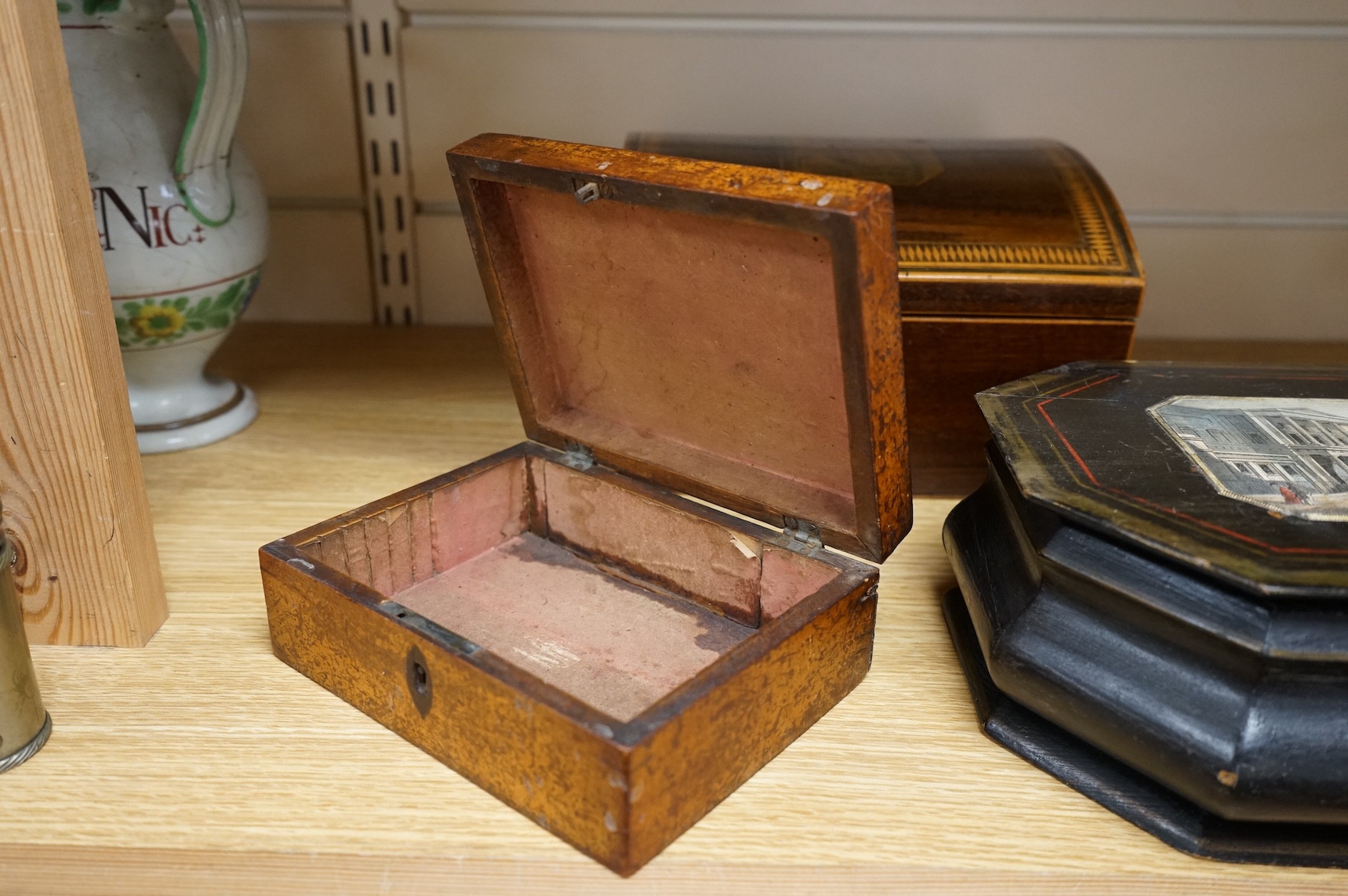 Three 19th century boxes, all with printed views of Brighton, tallest 13cm